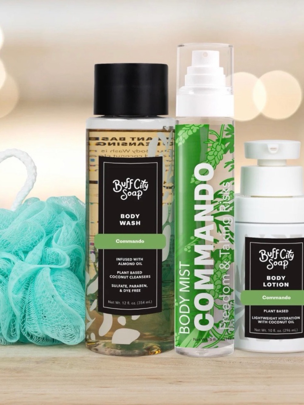 Buff City Soap Commando For Him Gift Set Body Wash Body Lotion + Body Mist